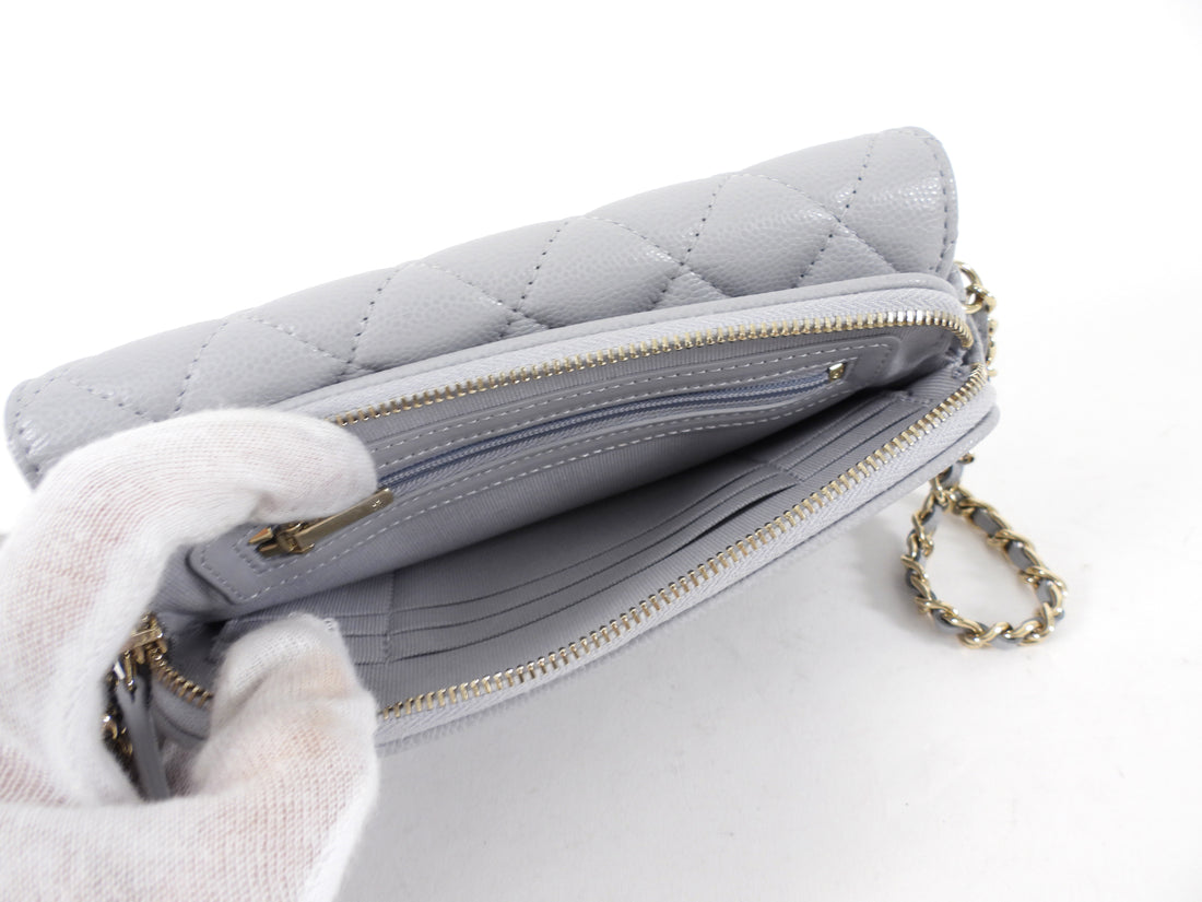 Chanel Blue Grey Caviar Leather Timeless Classic Phone Case Bag