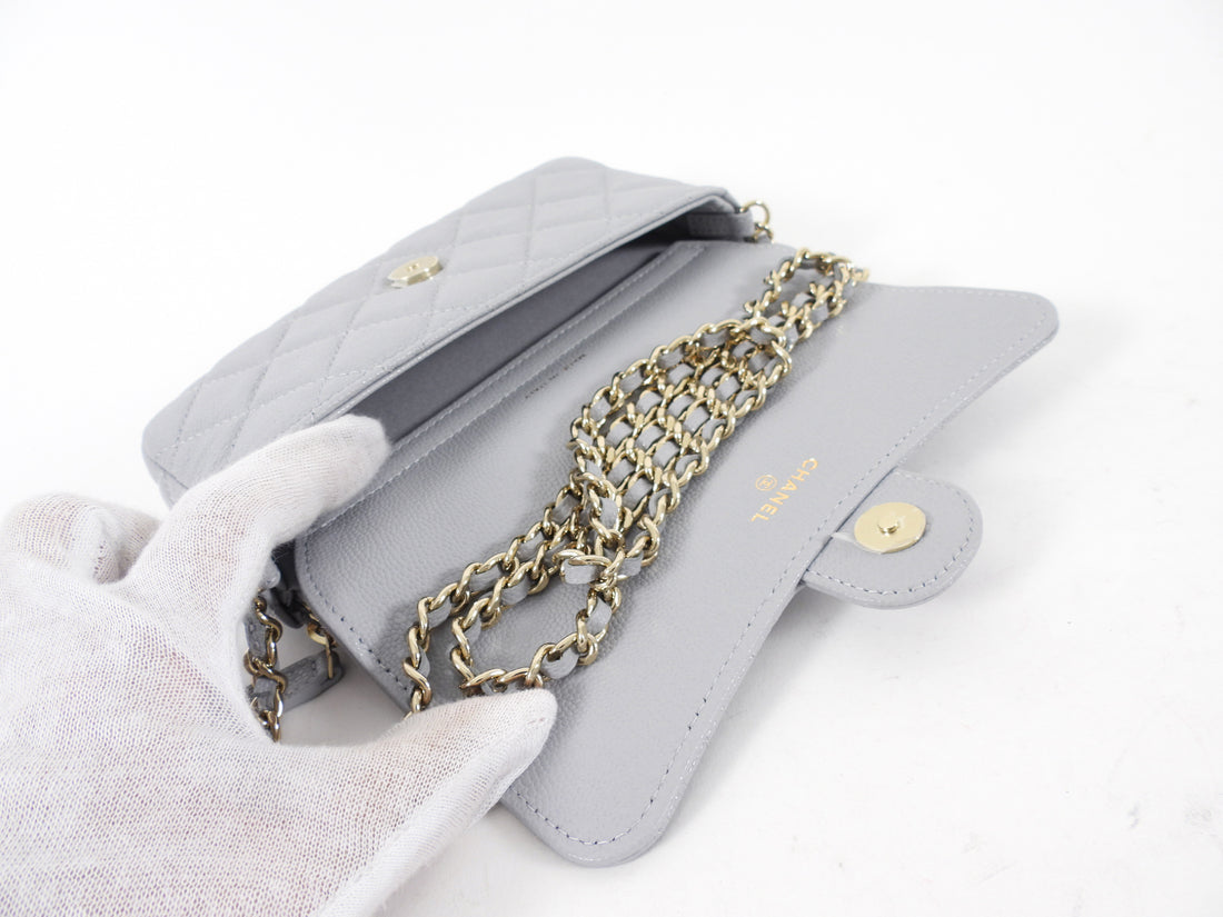 Chanel Blue Grey Caviar Leather Timeless Classic Phone Case Bag
