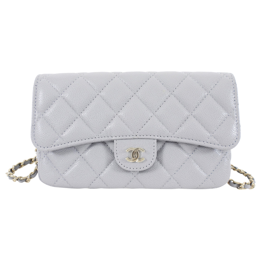 Chanel Blue Grey Caviar Leather Timeless Classic Phone Case Bag