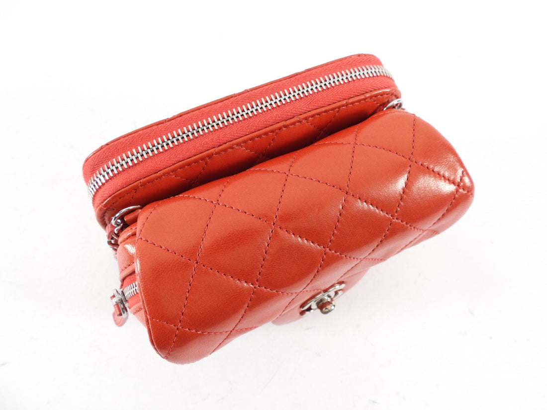 Chanel Red Lambskin Mini Flap Wallet on Chain Crossbody Bag