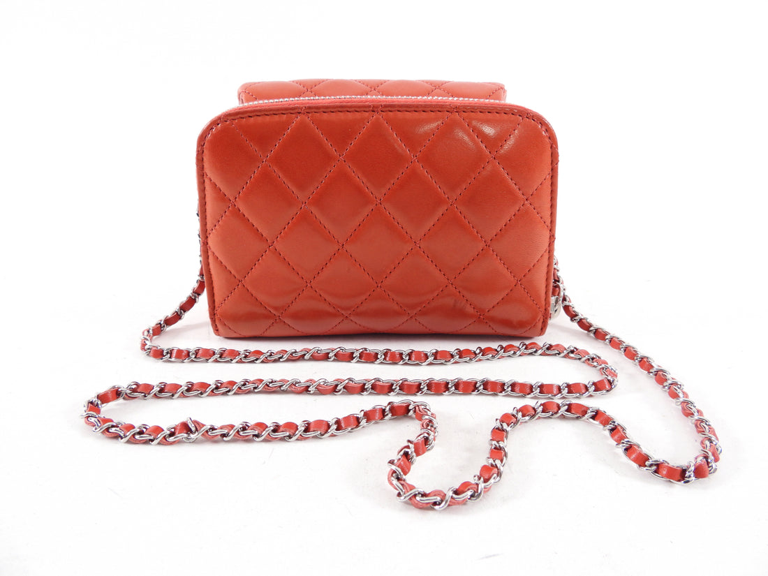 Chanel Red Lambskin Mini Flap Wallet on Chain Crossbody Bag