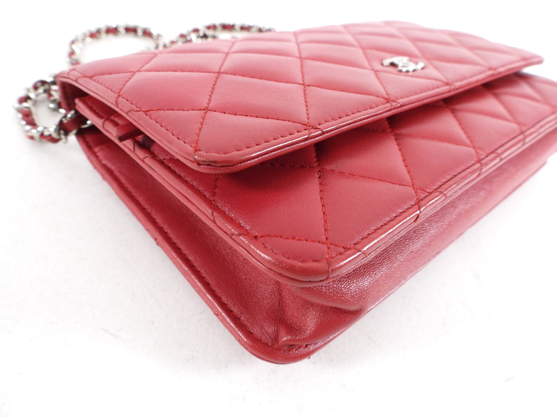 Chanel Red Calfskin Leather Quilted Timeless Wallet on Chain