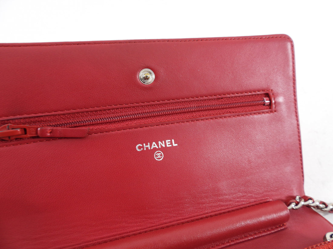 Chanel Red Calfskin Leather Quilted Timeless Wallet on Chain