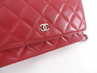 Chanel Red Calfskin Leather Quilted Timeless Wallet on Chain