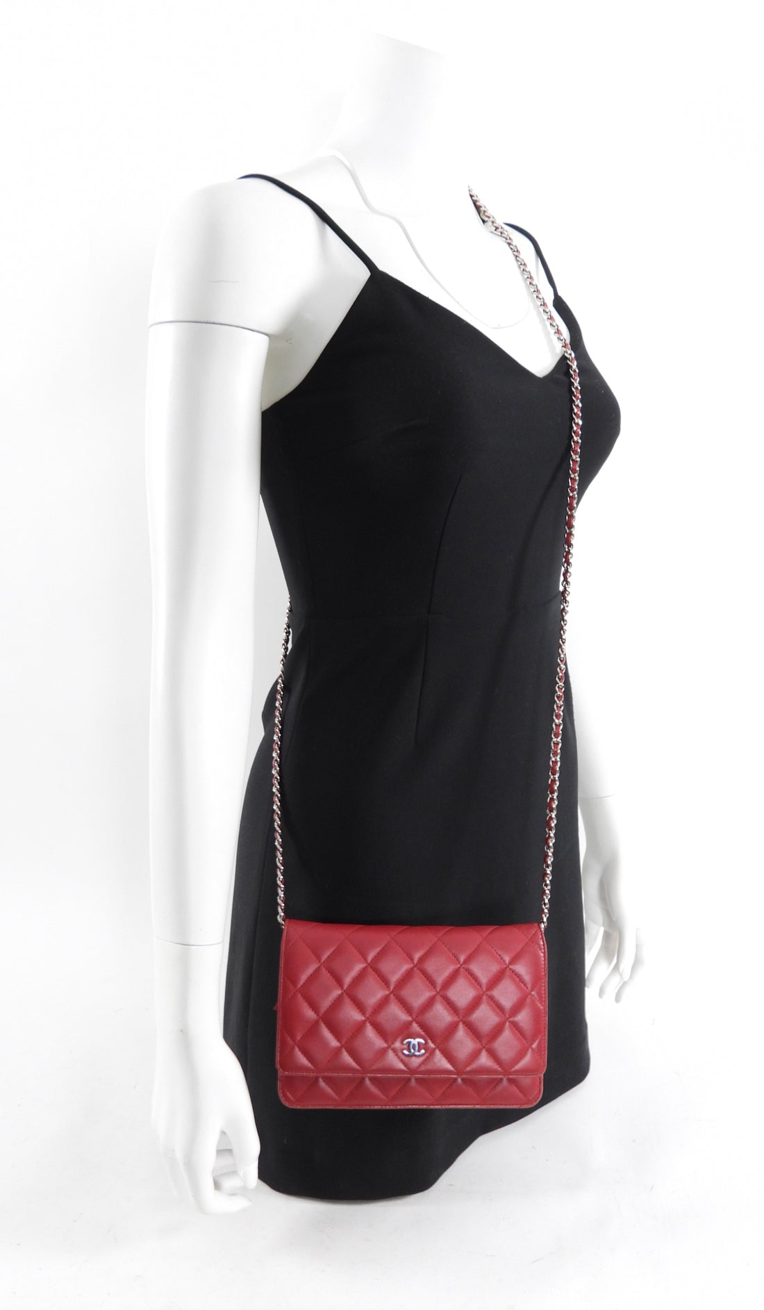 Chanel Red Calfskin Leather Quilted Timeless Wallet on Chain