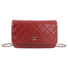 Chanel Dark Red Quilted Classic Wallet on Chain SHW