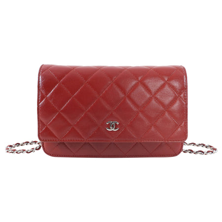 Chanel Dark Red Quilted Classic Wallet on Chain SHW