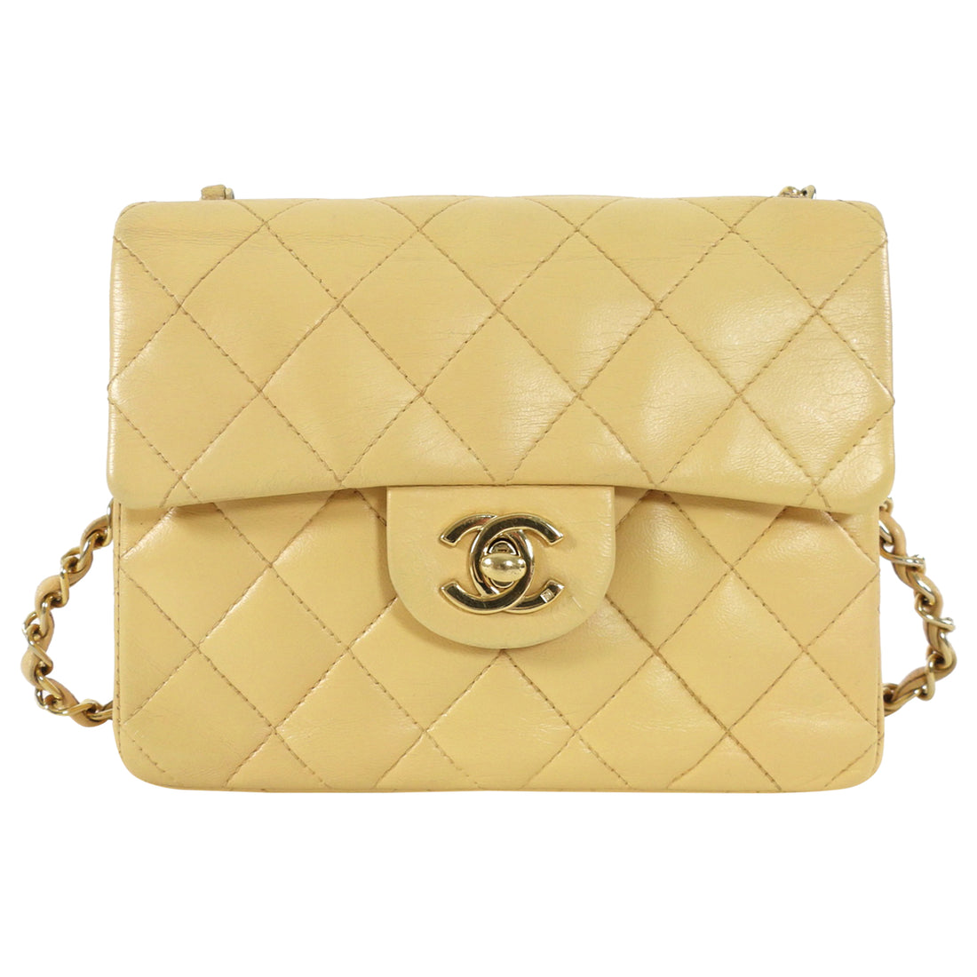 Chanel Vintage 2004 Beige Mini Square Classic Flap Bag GHW