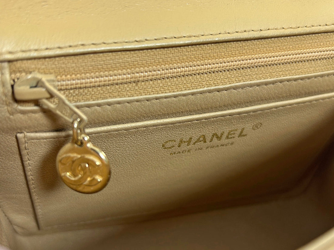 Chanel Vintage 2004 Beige Mini Square Classic Flap Bag GHW