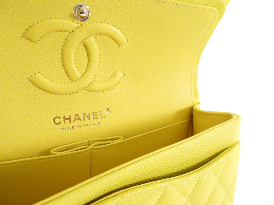 Chanel Lemon Yellow Caviar Leather Small Classic Double Flap Bag LGHW