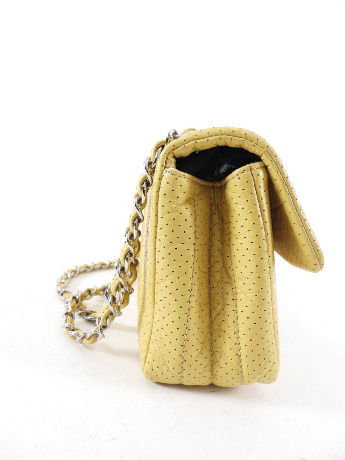 Chanel 2006 Mustard Yellow Perforated Leather Flap Bag