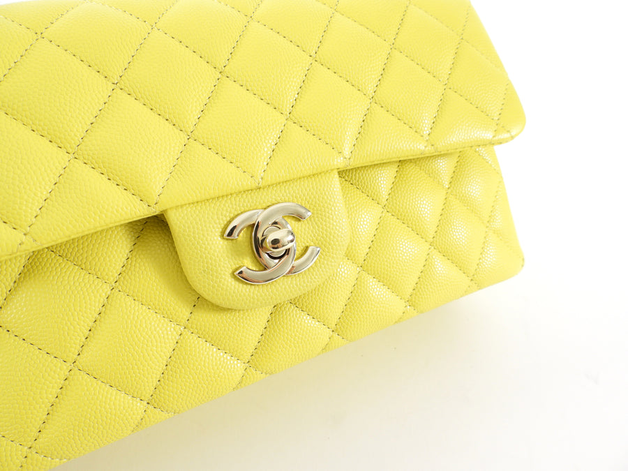 Chanel Lemon Yellow Caviar Leather Small Classic Double Flap Bag LGHW