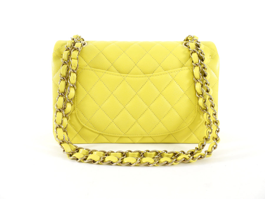 Chanel Lemon Yellow Caviar Leather Small Classic Double Flap Bag LGHW