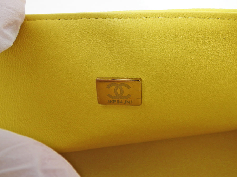 Chanel Lemon Yellow Caviar Leather Small Classic Double Flap Bag LGHW