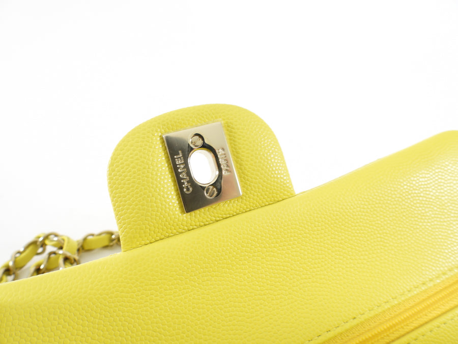 Chanel Lemon Yellow Caviar Leather Small Classic Double Flap Bag LGHW