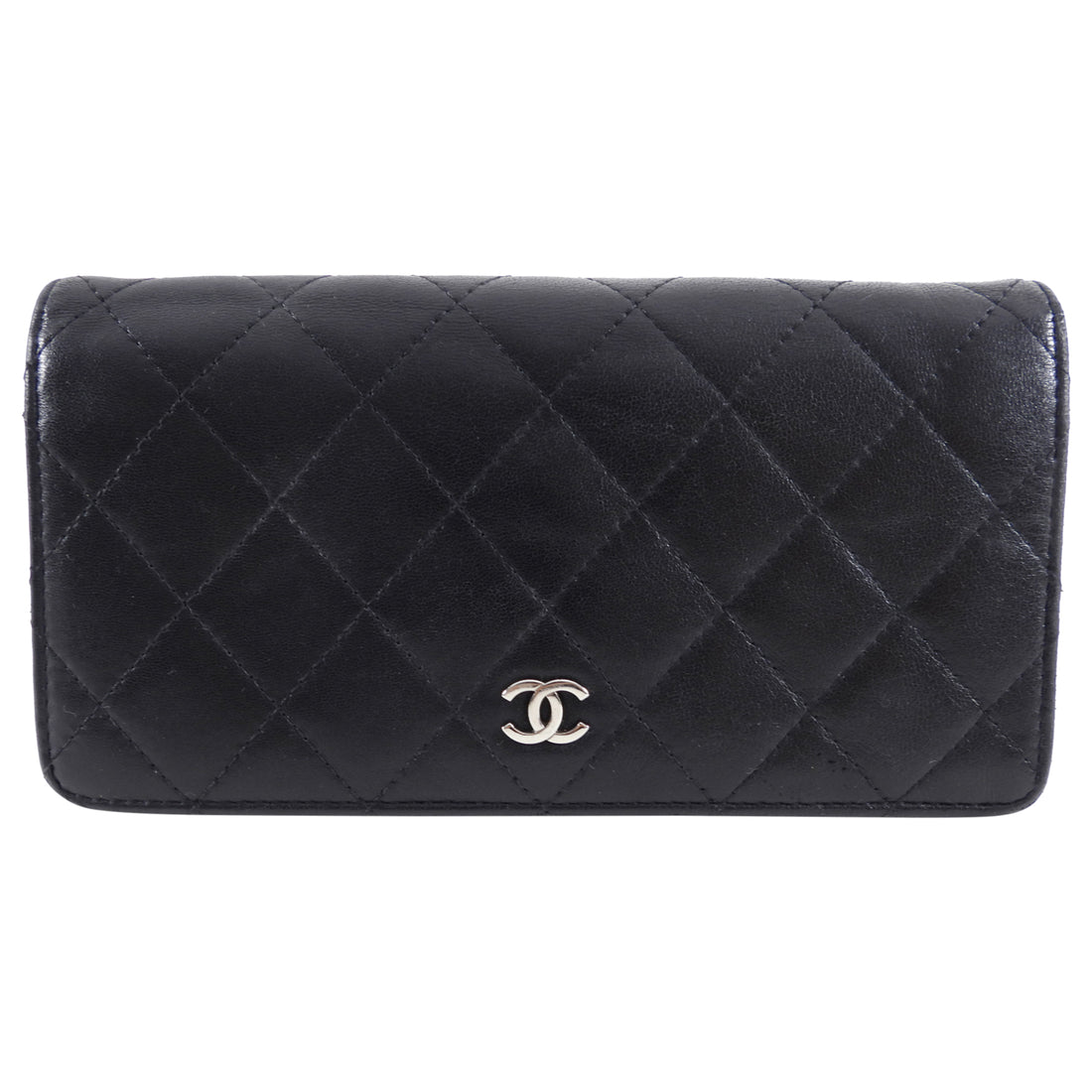 Chanel Black Calf Leather Quilted Timeless Bifold Long Wallet