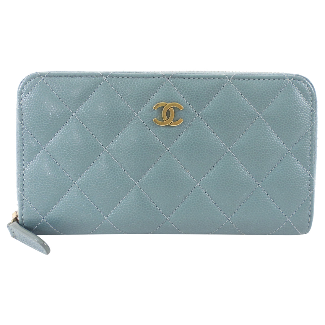 Chanel Blue Caviar Shimmer Leather Small Zippy Wallet