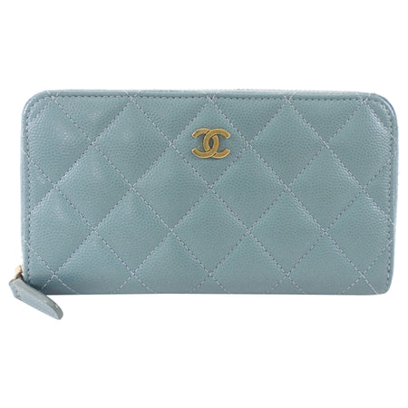 Chanel Blue Caviar Shimmer Leather Small Zippy Wallet