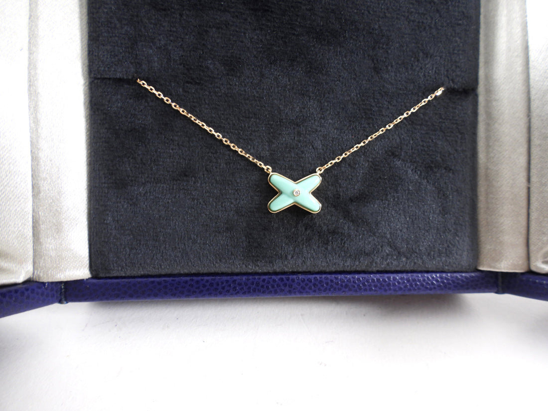 Chaumet 18k Rose Gold Diamond Turquoise Jeux de Liens Pendant Necklace