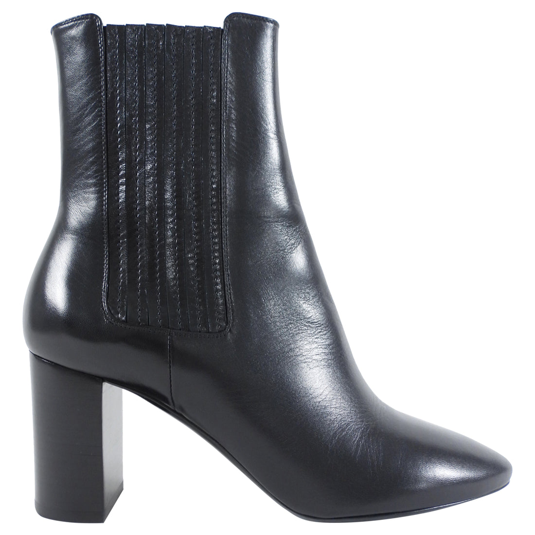 Saint Laurent Black Smooth Leather Lou 75 Block Heel Ankle Boots - 6