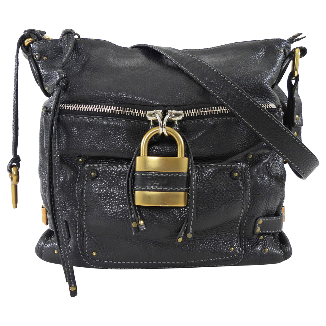 Chloe Black Grained Leather Paddington Padlock Hobo Shoulder Bag