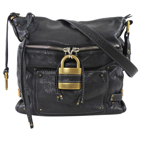 Chloe Black Grained Leather Paddington Padlock Hobo Shoulder Bag