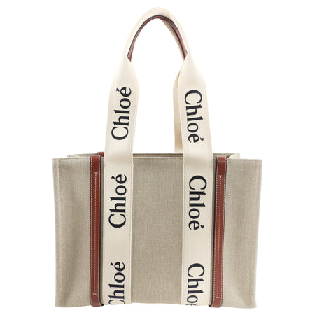 Chloe Medium Woody Canvas Logo Tote Bag