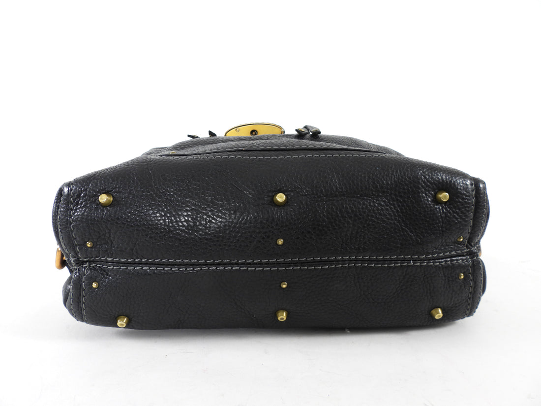 Chloe Black Grained Leather Paddington Padlock Hobo Shoulder Bag