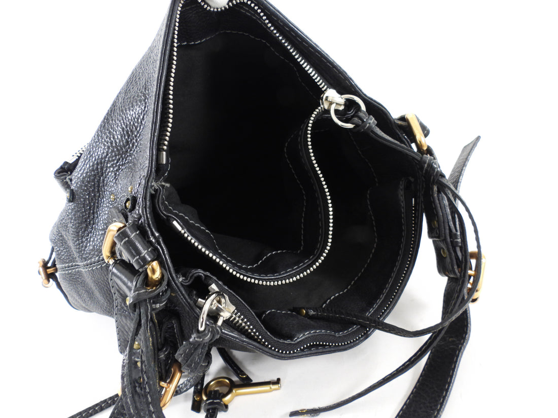 Chloe Black Grained Leather Paddington Padlock Hobo Shoulder Bag