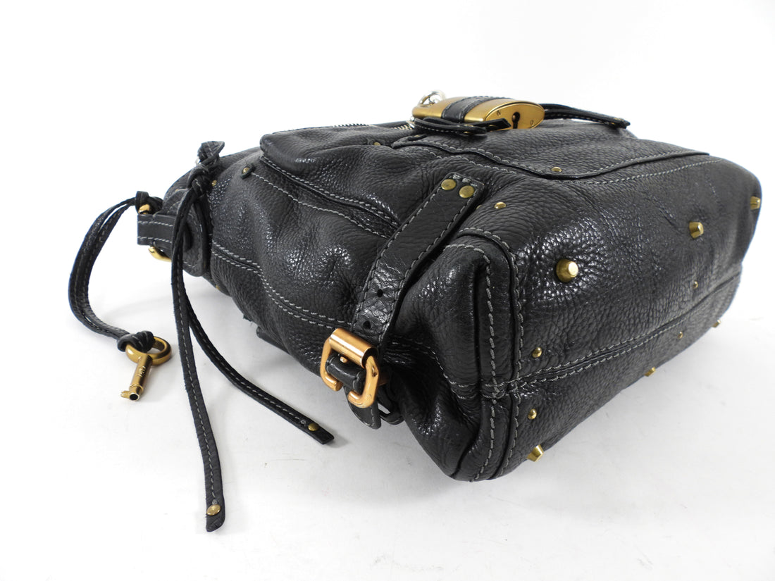 Chloe Black Grained Leather Paddington Padlock Hobo Shoulder Bag