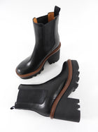 Chloe Black Leather Owena Track Sole Ankle Boot - 37