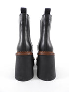 Chloe Black Leather Owena Track Sole Ankle Boot - 37