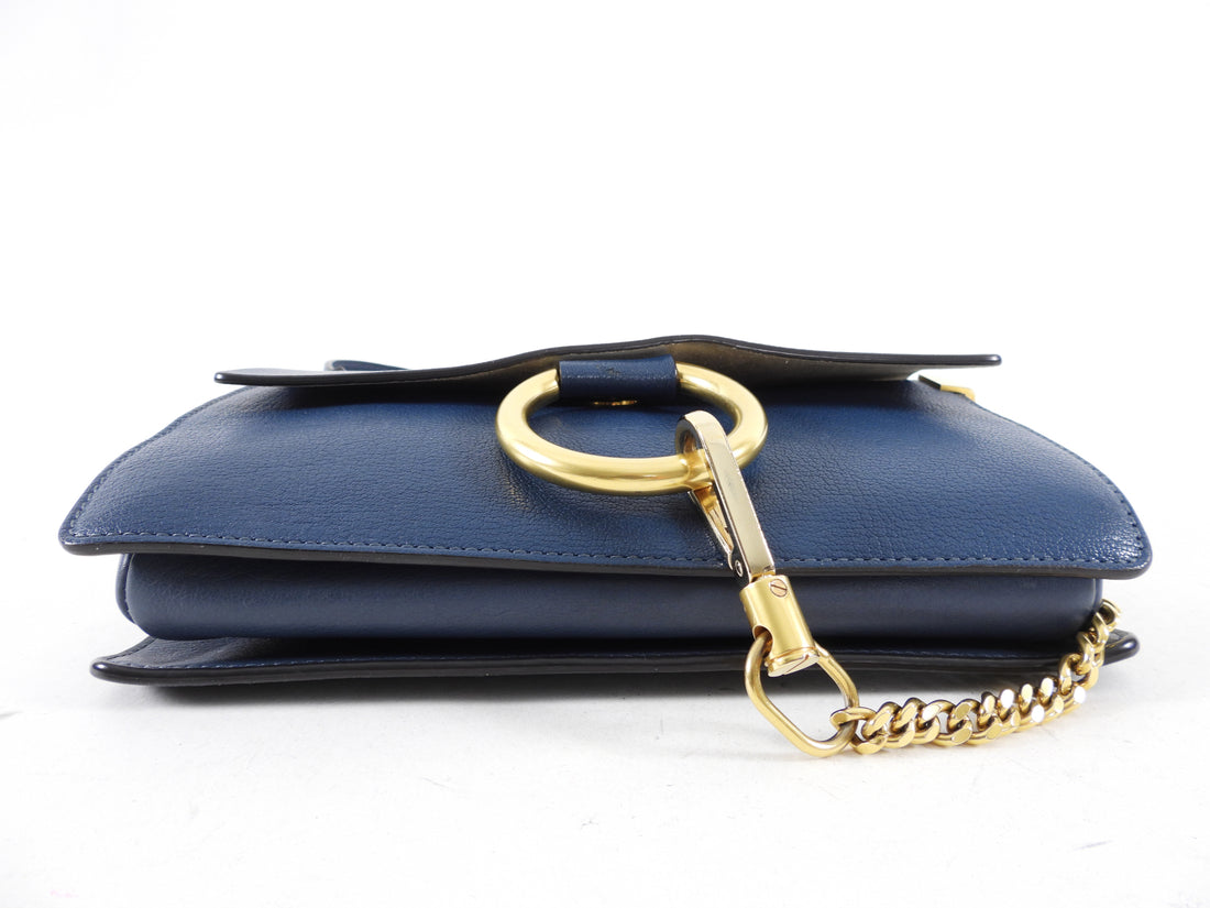 Chloe Faye Dark Blue Small Leather Crossbody Chain Bag