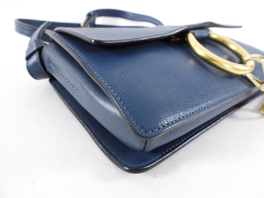 Chloe Faye Dark Blue Small Leather Crossbody Chain Bag