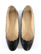 Chloe Black Leather Scalloped Lauren Flat Shoes - 38.5