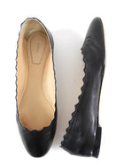 Chloe Black Leather Scalloped Lauren Flat Shoes - 38.5
