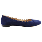 Chloe Navy Suede Scallop Lauren Flat Shoes - 39