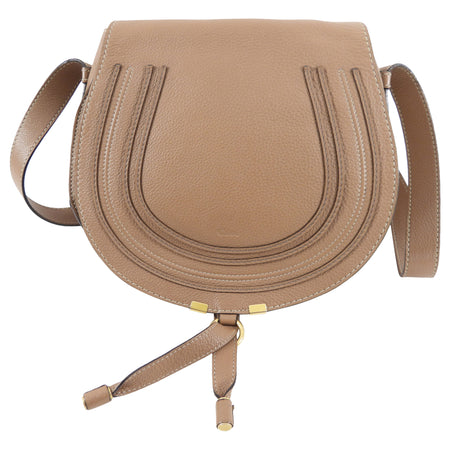 Chloe Light Brown Leather Marcie Saddle Crossbody Bag