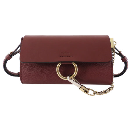 Chloe Burgundy Red Leather Mini Faye Clutch with Strap