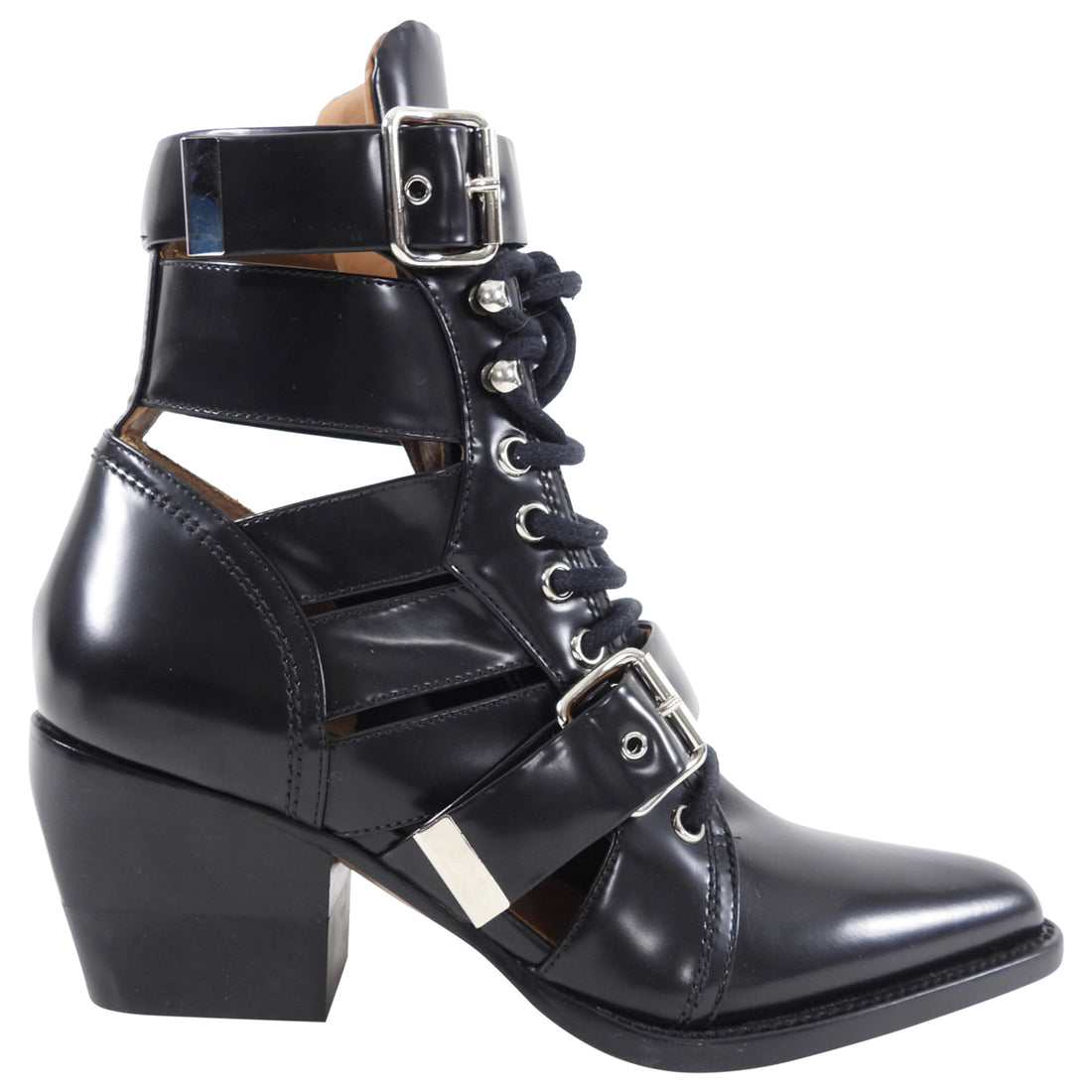 Chloe Black Glossed Leather Rylee Boots - 37
