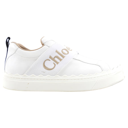 Chloe White Leather Lauren Logo Strap Sneakers - 40 / 9