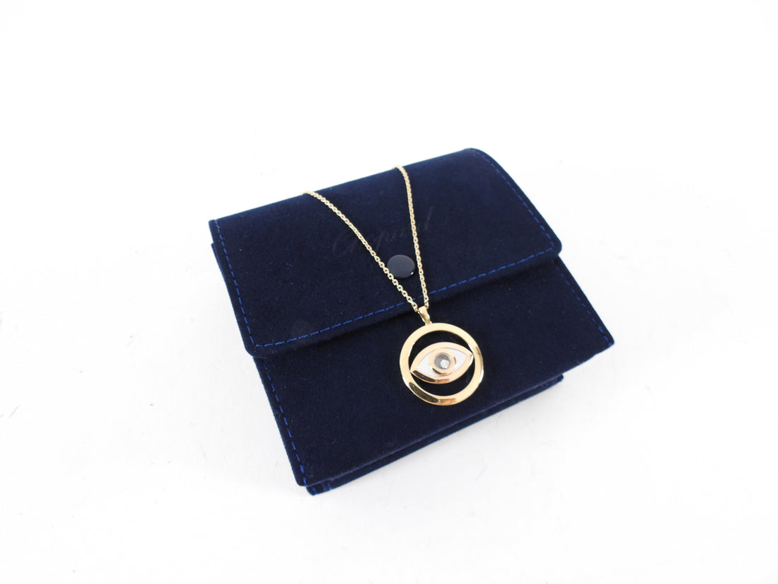Chopard 18K Rose Gold Diamond Happy Diamond Evil Eye Pendant Necklace