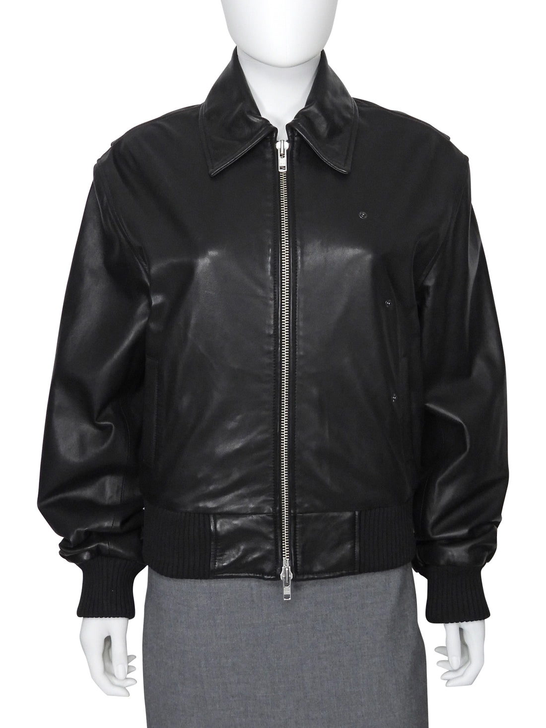 Christopher Esber Black Leather Flight Bomber Jacket - US 4