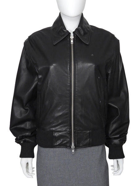 Christopher Esber Black Leather Flight Bomber Jacket - US 4