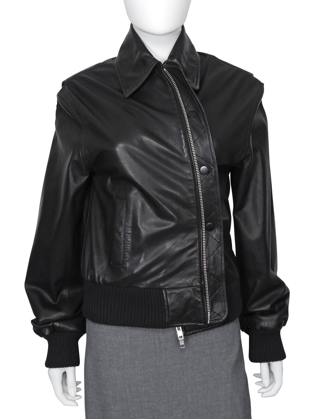 Christopher Esber Black Leather Flight Bomber Jacket - US 4