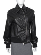 Christopher Esber Black Leather Flight Bomber Jacket - US 4