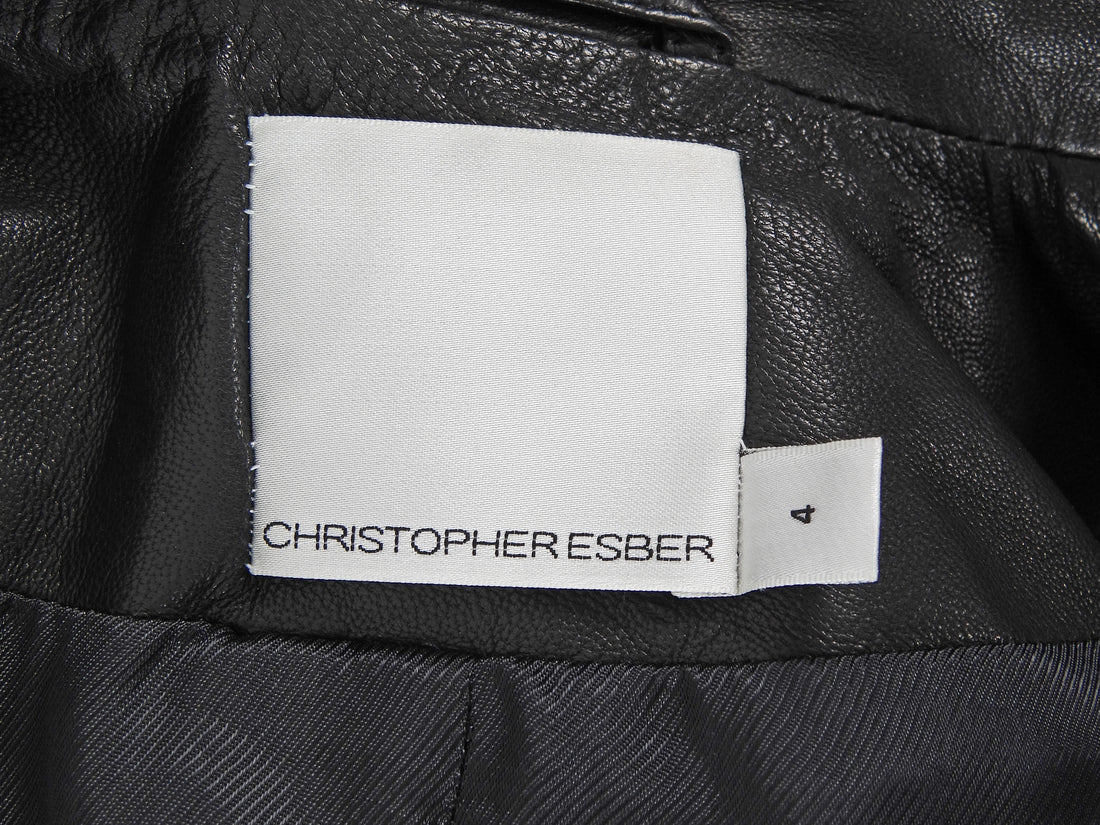 Christopher Esber Black Leather Flight Bomber Jacket - US 4