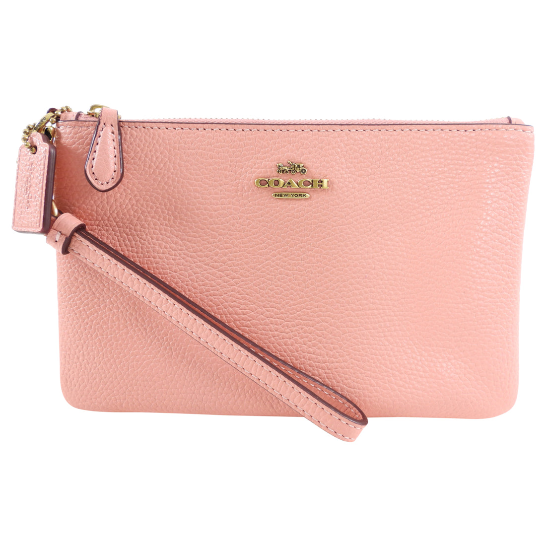 Coach Light Pink Grained Leather Zip Wristlet Pouch