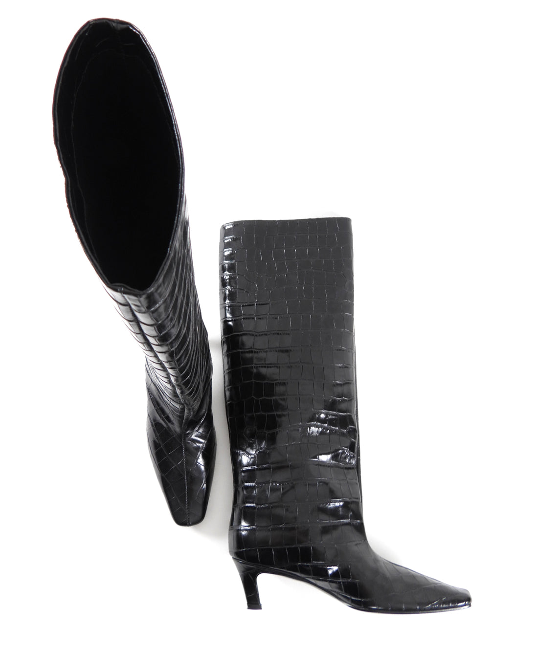 Toteme Croc Embossed 50mm Heel Black Leather Tall Boots - 37 / 36