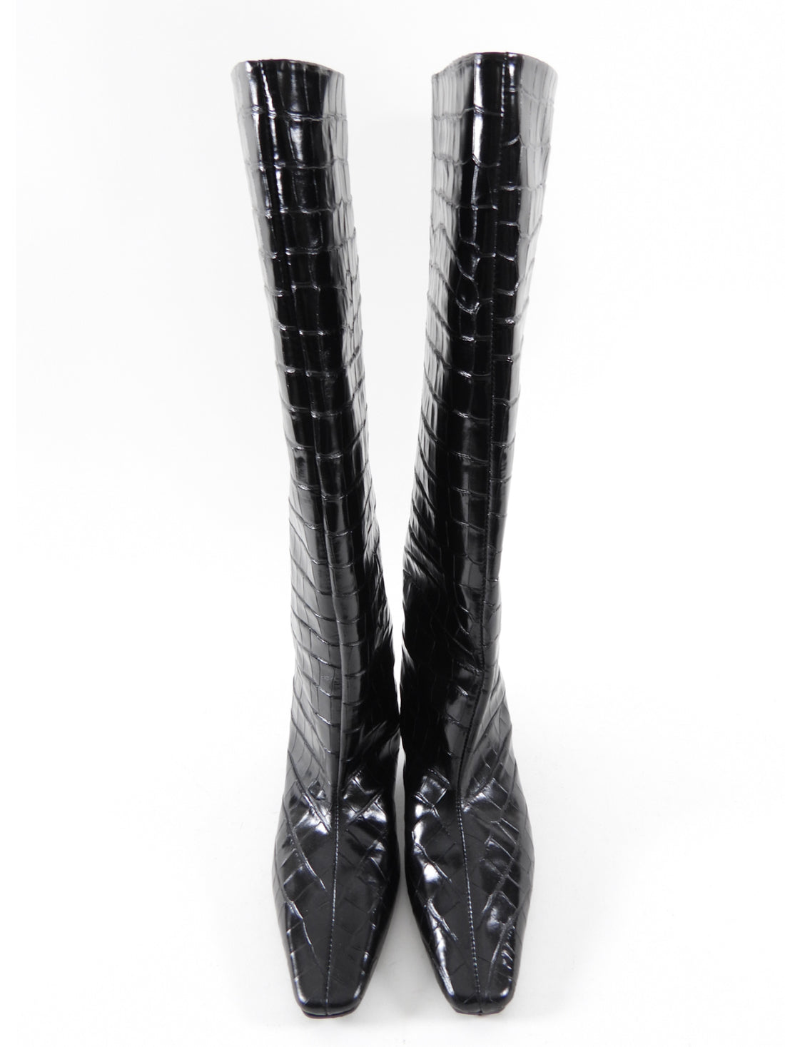 Toteme Croc Embossed 50mm Heel Black Leather Tall Boots - 37 / 36